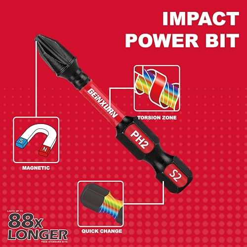 GEINXURN Impact Tough Phillips Square Torx 2 in. Insert Driver Bits, 35Pack Bulk T20/T25/PH2/SQ2 Screwdriver Power Bits Set - size: MIXED-35PC