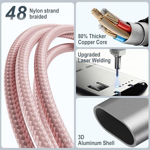 2Pack Travel Essentials,Multi Charging Cable for Apple Watch Charger Pink - color: Pink, size: 2pack-4ft