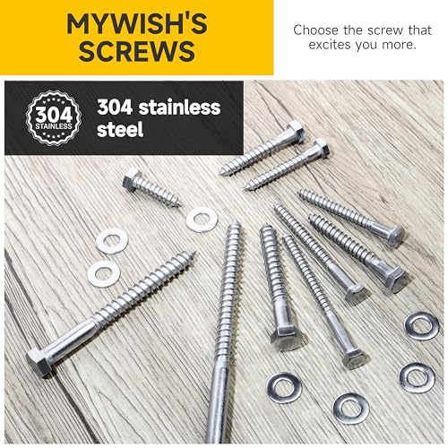 (20Sets) 1/4" x 2" Hex Head Lag Bolts, Heavy Duty Lag Screws with Washers, 304 Stainless Steel Bolts 18-8, Lag Screws Wood Screws, Partial Thread Bright Finish, 1/4 Bolt by Mywish - size: 1/4 x 2" (20 set)