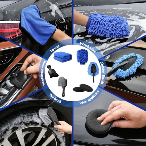 Qydipclin 42Pcs Car Detailing Kit, Car Detailing Brush Set, Car Wash Cleaning Kit, Car Detailing Brushes, Professional Car Care Kit for Interior Exterior Wheels, Blue - size: 42pcs
