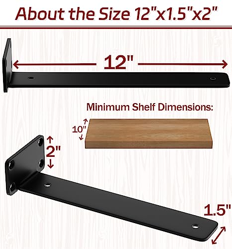 12 Inch Shelf Brackets, 10 Pack Floating Shelf Bracket, 1/5" Thick - size: 12 Inch, style: 10 Pack