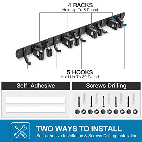 IMILLET 2 Pack Broom Holder Wall Mount, Heavy Duty Garage Organization - color: 4 Racks with 5 Hooks, size: 2 Pack