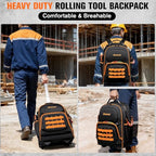 AUROPEAK Rolling Tool Backpack, 47 Pocket Heavy Duty Tool Bag with Wheels - size: 1.57" Wheel