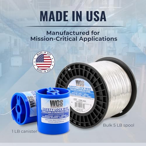 WCS .021 Stainless Steel Safety Lock Wire, T302/304, NASM20995C MS20995C, ASTM A580 Condition A, AMS569, Mechanics Wire for Aircraft, Automotive, & Industrial Use, 5lb Dispenser Can, Approx 4200 ft - size: .021 in, style: 5 lb