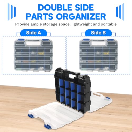 Small Parts Organizer 2Pack Storage Case Tools Box 34-Compartments - color: Blue