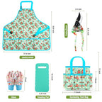 Garden Tools Set, JUMPHIGH 10 PCS Heavy Duty Gardening Tools Includes Hand Trowel Rake Weeder Pruner, Gardening Gifts for Women, Garden Kit with Tote Bag, Apron, Gloves, Kneeling Pad - color: Blue Green