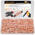 SVAAR 115 PCS 26-8 AWG Non-Insulated Butt Connectors Crimp Repair Butt Splices Kit, Uninsulated Butt Splice Connectors for 26 to 8 Gauge Wire, Heavy Duty Pure Copper Seamless Barrel Butt Terminals - color: Non-Insulated Splice - Bare Copper