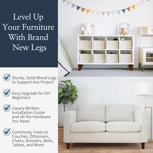 Airy Abode Premium Walnut Square Furniture Legs (Full Install Kit) - Pick Your Size and Color - color: Brown, size: 5 Inches