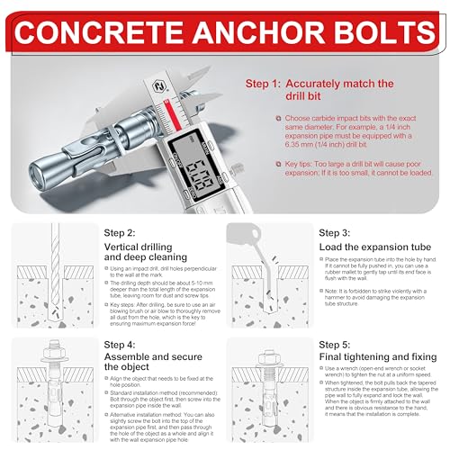 3/8 x 4 in Wedge Anchors 6 pcs Galvanized Concrete Anchors - size: 3/8 x 4In
