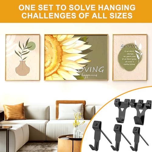 KURUI Picture Hangers, 385Pcs Picture Hanging Kit with Heavy Duty Picture Hanging Hooks, Sawtooth, Hardware Nails and Picture Hanging Tool, Wall Hangers for Frame, Painting, Art, Photo (Black) - color: Black