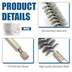 10 Pcs Wire Brush for Drill，Ultra-Durable Metal Wire Brush Set w/ 1/4" Hex Shank, Multiple Sizes Compatible with Power Drill, Impact Driver & Tube Cleaning