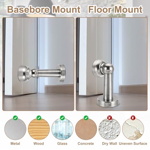 uxcell 4.5" Magnetic Door Stoppers, Wall Floor Mounted Magnetic Door Catch Holder, Stainless Steel Door Stops for Bedroom, Bathroom, Kitchen, Office, Silver - size: 4.5"