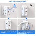 2 Pack Outlet Extender Surge Protector, 6 Outlet Splitter with 4 USB Outlet (2 USB A,2 USB C), 3Sided Power Strip with Adapter Spaced Outlets for Home, Office, Travel(White)-ETL - color: White 2PCS