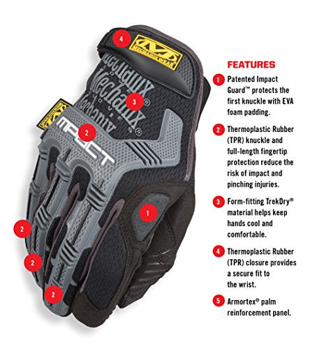 Mechanix Wear M-Pact Touchscreen Work Gloves, X-Large, Black - color: Black/Grey, size: X-Large
