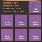 Micro Sand Paper Assortment Pack, 70PCS Wet Dry Sandpaper 120 to 600 Grit - style: Purple 80-600 Grit