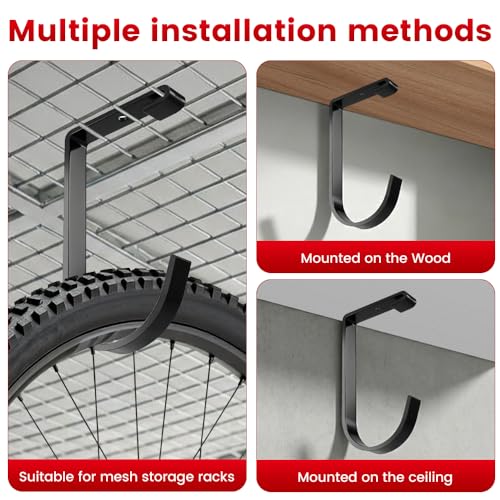 Bike Hooks for Garage Ceiling Mount Rack, Add on Storage Flat Hook, 8 Pack - color: Black-8Pack