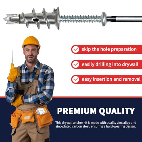 Drywall Anchors and Screws Kit, 200 Pcs Self Drilling Drywall Anchors, 100 Pcs Zinc Sheetrock Anchors and 100 Pcs #8 x 1-1/4" Metal Screws, Heavy Duty Wall Anchors, 75 Lbs Hanging Mounting - size: #8 x 1-1/4"