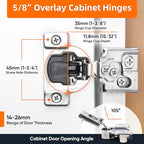 Decobasics 50 Pack Soft Close Cabinet Hinges – 5/8" Overlay for Kitchen Cabinet Doors, Face Frame Concealed Hidden Hinges – Stainless Steel, Self-Closing with 3-Way Adjustment & Slow Close Damper - size: 5/8 Inch