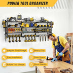 49''W Power Tool Organizer Wall Mount, 650LBS, 4 Tier, 12 Drill Holders - size: 49.4" Width 4-Tier