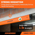 JORGENSEN 48" Magnetic LED Box Level, 45°/90°/180° Bubble Long Leveler Tool - size: 48 inch