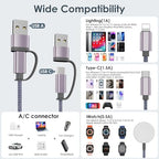 Travel Essentials,Multi Charging Cable for Apple Watch iPhone Charger Gray - color: Gray, size: 1pack-4ft