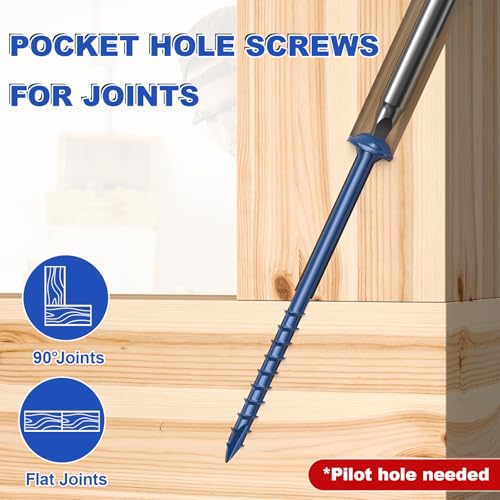 #8 Pocket Hole Screws 2-1/2 Inch, 100Pcs Coarse Thread Wood Screws, Drive Bit Included (Blue) - color: Blue, size: #8 x 2-1/2"