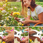 Garden Tools Set, JUMPHIGH 10 Pieces Gardening Tools with Floral Print, Ergonomic Handle Trowel Rake Weeder Pruner Shears Sprayer, Garden Hand Tools with Carrying Case Gardening Gifts for Women Father - color: Purple