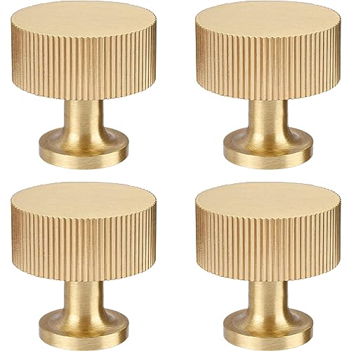RZDEAL 4pcs Solid Brass Cabinet Knobs Pulls Cabinet Drawer Dresser Gold Knobs Modern Handles (1-1/8"x1-1/8/28mmx28mm),Brushed Brass Finish - color: Gold, size: 1-1/8 Inch