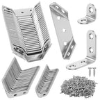 72Pcs Universal Corner Bracket Set, 48Pcs L Bracket(Small + Medium) 24Pcs Triangular Support Brackets with 312 Screws, Multi Use Predrilled Hole Metal Hardware Corner Brace for Drawer, Cabinet,Table,