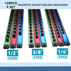 Magnetic Socket Organizer 9-Piece for 1/4, 3/8, 1/2 Sockets Red/Blue/Green