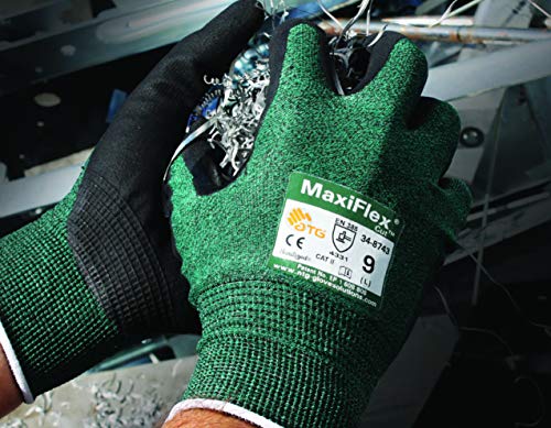MaxiFlex Cut 34-8743 Cut Resistant Nitrile Coated Work Gloves with Green Knit Shell and Premium Nitrile Coated Micro-Foam Grip on Palm & Fingers - size: 3X-Large