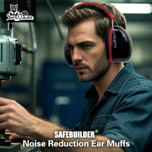 SAFEBUILDER Ear Protection Ear muffs Noise Reduction NRR 28dB Adjustable Hearing Protection for Working Mowing SK-06P - color: Black Cb Red