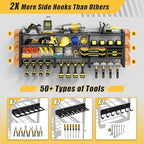 49''W Power Tool Organizer Wall Mount, 650LBS, 4 Tier, 12 Drill Holders - size: 49.4" Width 4-Tier