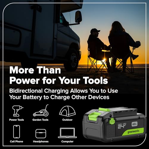 GREENWORKS 24V (5-TOOL) Combo (Drill + Impact Driver + Circular Saw + Multi-Tool + Flashlight), 4.0Ah + 2.0Ah (24,000mAh Power Bank) Batteries, (2) Cables, 65W Rapid Charger - size: 5PCS Combo Kits