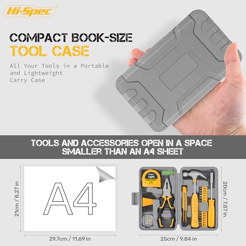 Hi-Spec Small Tool Kit Compact Set for Home and Office DIY, Yellow - color: Yellow