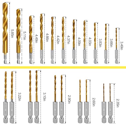 21 Pcs Titanium Coated Twist Hex Shank Drill Bit Set for DE-Walt DW1361