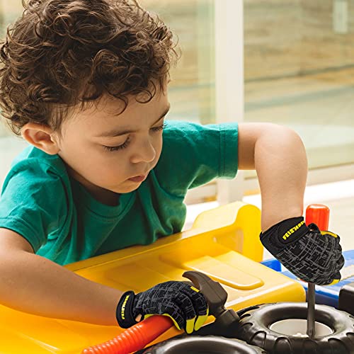 Kids Genuine Leather Work Gloves Age 2-12, Touchscreen, Reflective - color: Black, size: X-Small (2-3 Years Old)