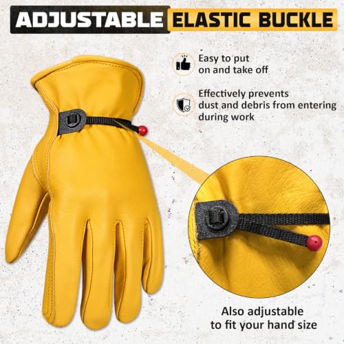 Cowhide Work Gloves Men & Women, Reinforced Palm, Puncture Resistanta - size: XX-Large