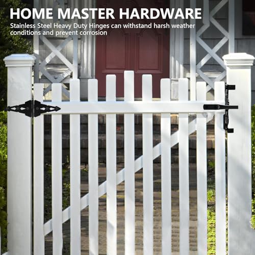 HOME MASTER HARDWARE Wood Gate Hardware Set-Heavy Duty 8" Decorative Strap Hinges and Spring Loaded Latch Gate Kit with Screws for Outdoor Fence Swing Gate Black Finish (Pack of 2) - size: 8" Decorative Strap Hinges (Pack of 2)