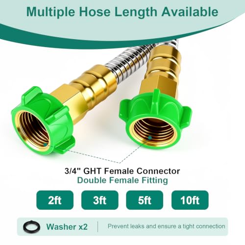 Short Metal Garden Hose Connector 10FT, Stainless Steel Small Hose Extension Adapter for Hose Reel, Flexible, Lightweight & Heavy Duty Water Pipe, No Kinking Outdoor Water Hose for Yard - size: 10FT