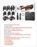 VEVOR Press Tool 18V Electric Pipe Crimping Tool for 1/2" - 2" Copper Pipes - size: Standard Size