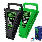 2-Piece Magnetic Wrench Organizer, Metric & SAE Portable Plastic Wrench Holder, 24-Slot Total, Foldable Carrying Handle for Wall-Mounted, Easy-Open Lock Cover, Wrenches Storage Rack Tool for Tool Box - style: 2PCS Green&Black