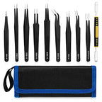 10 Piece Precision Tweezers Set, ESD Stainless Steel for Electronics Repair