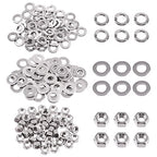 Swpeet 150Pcs Metric 304 Stainless Steel M5 Hex Nuts and M5 Flat Washers with Split Lock Washers Assortment Kit, Coarse Thread Hexagon Nut for Home Automotive Shop Use - size: M5 Hex Nuts & Washers