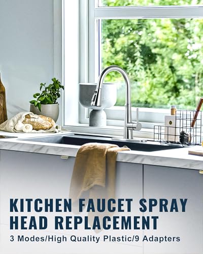 ALEASHA Pull Down Spray Head for Kitchen Faucet,3-Function Sink Spray Nozzle with 9 Adapters,Kitchen Faucet Head Replacement Compatible with Moen,American Standard Faucets,Brushed Nickel - color: Brushed Nickel