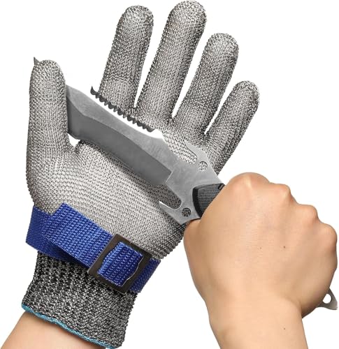 Schwer 10 Pcs SlicePro ANSI A9 Cut Resistant Glove PR1706, Stainless Steel Mesh Metal Glove, Food Grade for Kitchen Cooking, Butcher Meat Cutting, Oyster Shucking, Mandoline, Fishing, M - size: Medium (Pack of 10), style: 1.0 Steel Wire