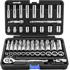 EPAuto 45 Pieces 3/8" Drive Socket Set with 72-Tooth Pear Head Ratchet - size: 45 Pieces