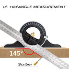 BAUSATZ 12 inch Stainless Steel Combo Square - Universal Bevel 180 Degree Angle Combination Square Set Protractor Ruler