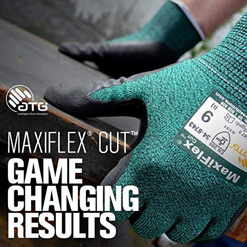 MaxiFlex Cut 34-8743 Cut Resistant Nitrile Coated Work Gloves with Green Knit Shell and Premium Nitrile Coated Micro-Foam Grip on Palm & Fingers - size: 3X-Large