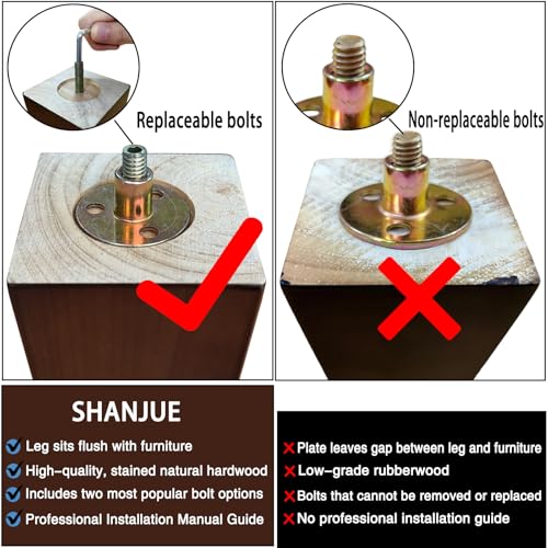 SHANJUE 3 Inch Couch Legs Square - Furniture Feet for Ottoman Cabinet 4PC - size: 3 inches